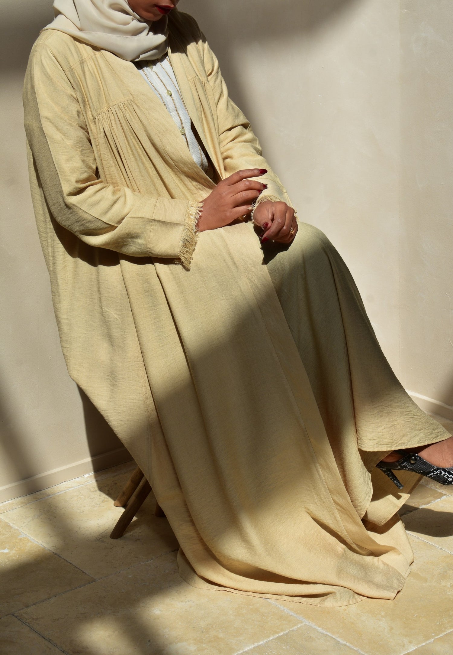 Elegant Soft mixed linen Abaya with Skirt, and Shaila Set - Sync®