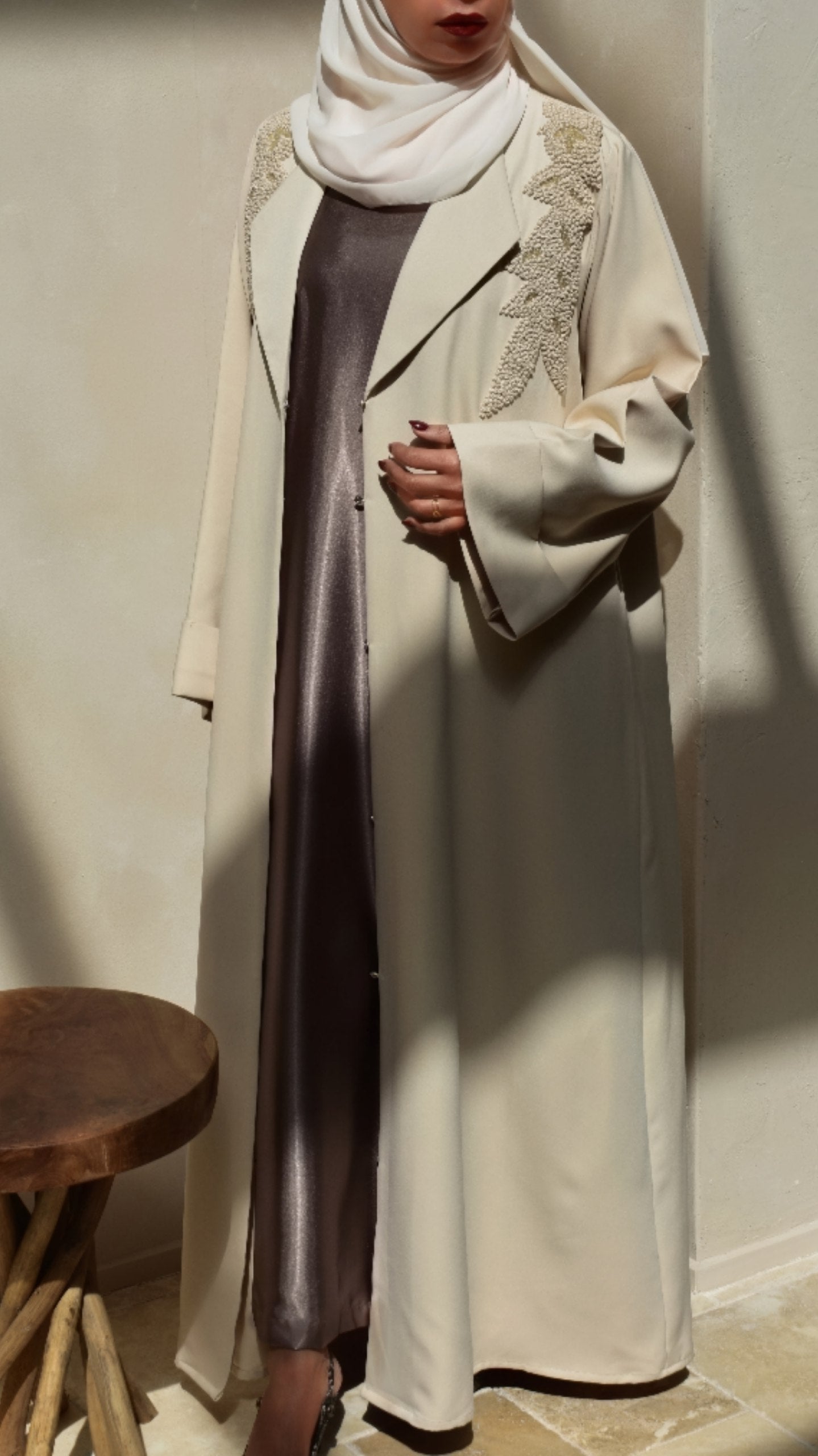 Elegant Crepe Blazer Abaya with Satin Silk Dress and Shaila set. - Sync®