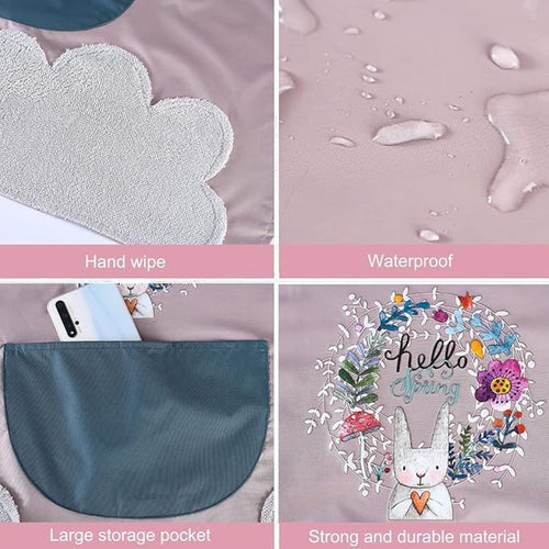 flower design kitchen pocket waterproof apron cooking for women blue & pink