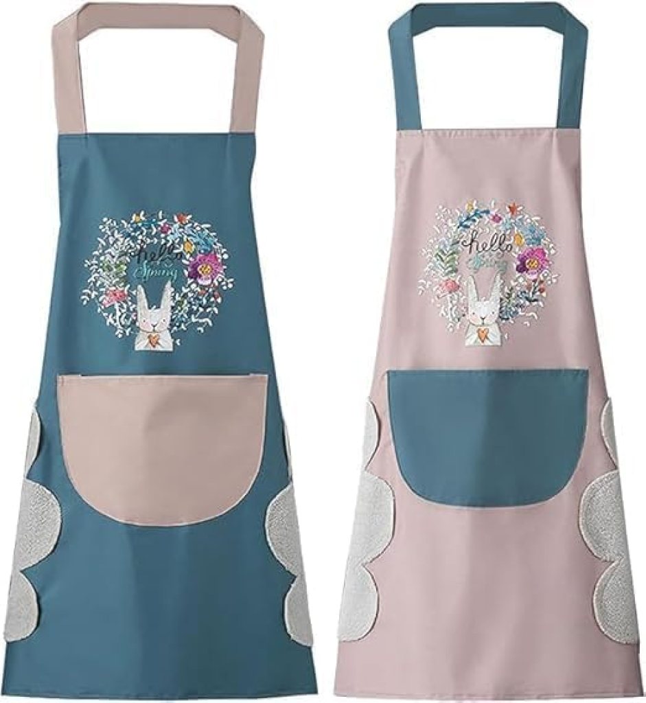flower design kitchen pocket waterproof apron cooking for women blue & pink