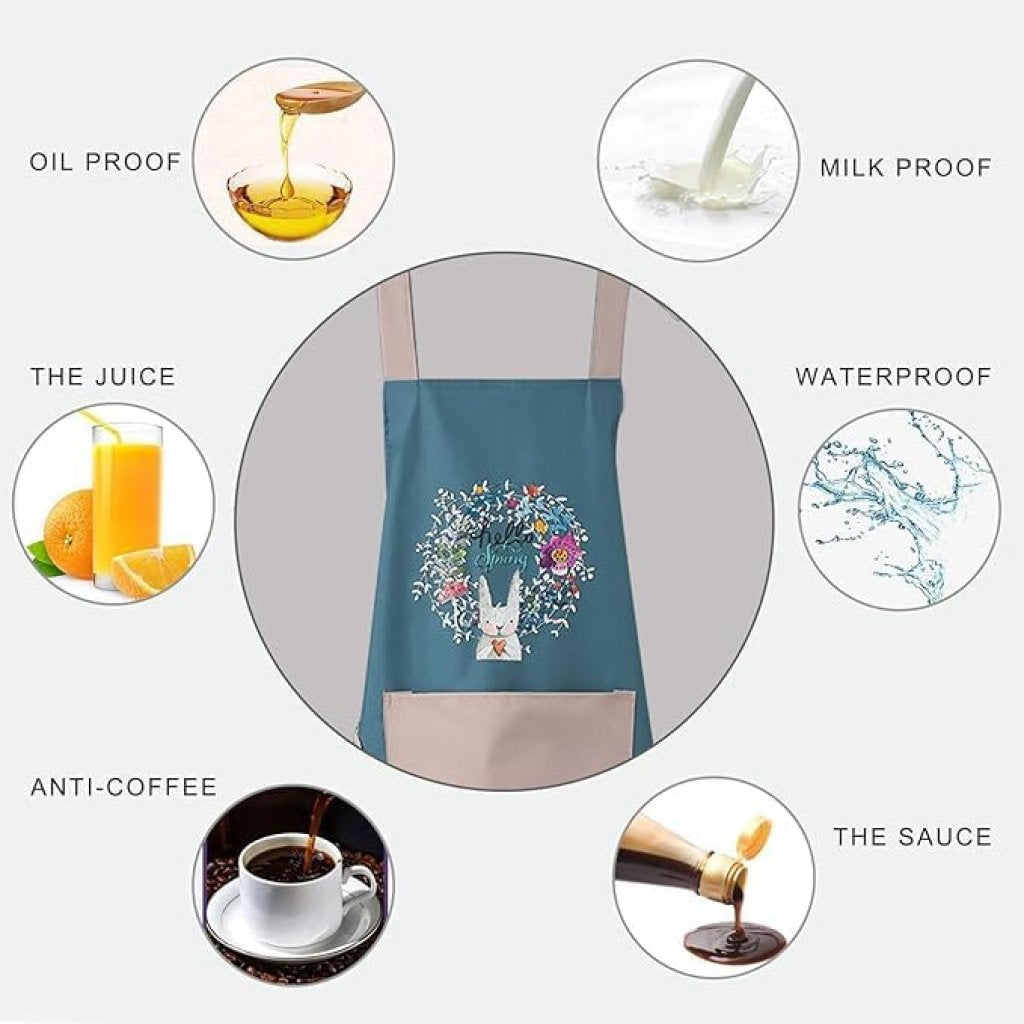 flower design kitchen pocket waterproof apron cooking for women blue & pink