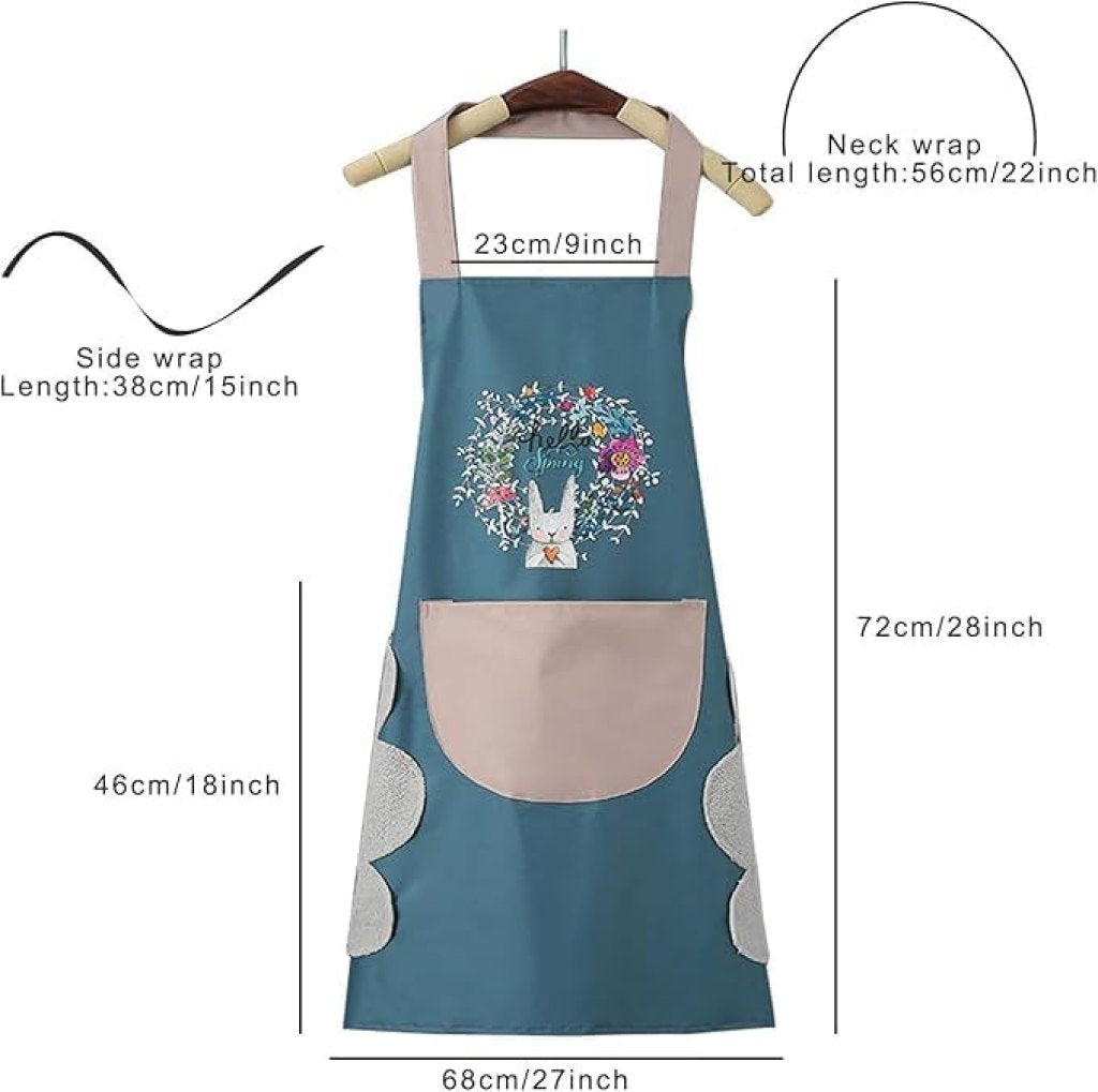 flower design kitchen pocket waterproof apron cooking for women blue & pink