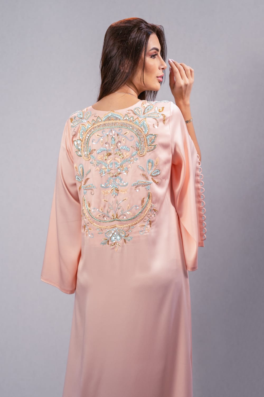 Peachy Hand-embroidery Dress on both sides