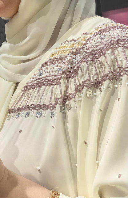 Hand-woven dress and abaya set with beads