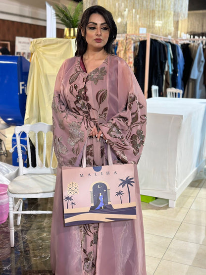 Free size organza abaya with velvet work on chiffon
