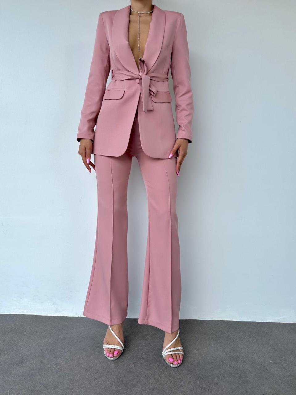 one buttoned pink blazer &amp; pants set