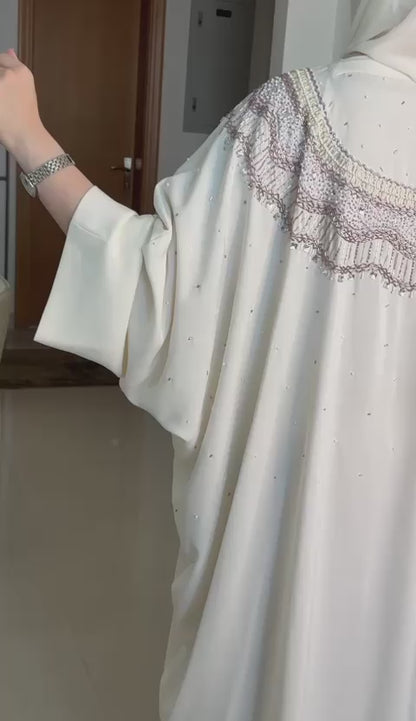 Hand-woven dress and abaya set with beads